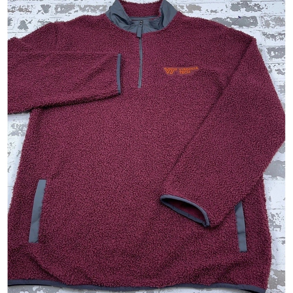 Virginia Tech Hokies Sweater Men XL Maroon Pull Over Deep Pile Terry Cloth Adult